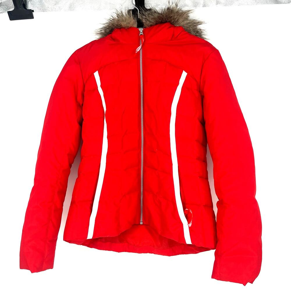 Eddie Bauer 550 Down Jacket Red Faux Fur Hood Women's Medium Winter Coat